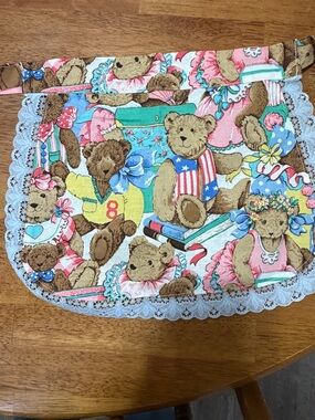 Kids Lace-Trim Teddy Bear Print Apron - Pink & Blue